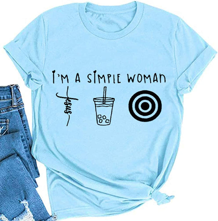 Women I'm A Simple Woman T-Shirt Jesus Coffee Shirt