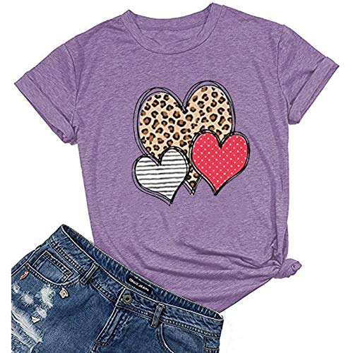 Women Leopard Stripe & Polka Dot Heart T-Shirt