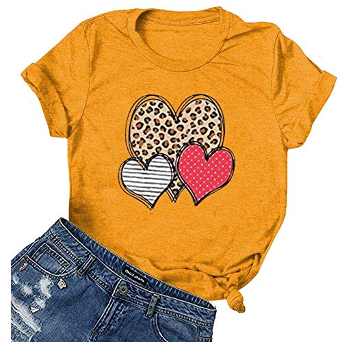 Women Leopard Stripe & Polka Dot Heart T-Shirt
