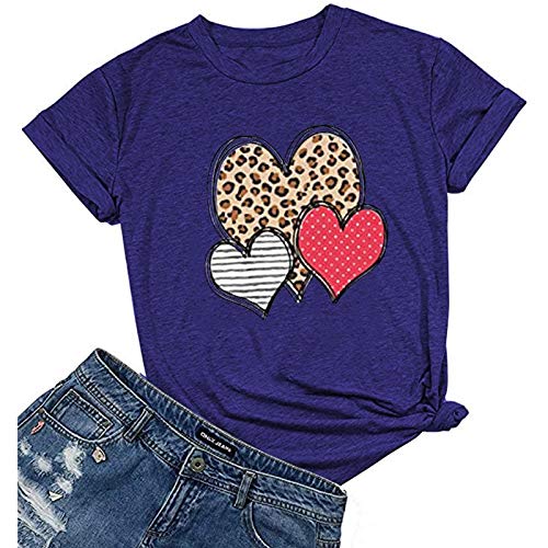 Women Leopard Stripe & Polka Dot Heart T-Shirt