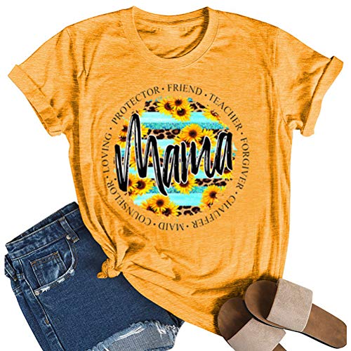 Women Leopard Sunflower Mama T-Shirt Sunflower Shirt