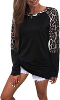Women Long Leopard Sleeve Blouse Basic Shirt