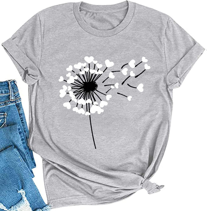 Women Love Dandelion Graphics Tee Shirt Graphic Tee Women