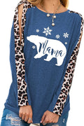 Women Mama Bear Fashion Shirt Leopard Print Long Sleeves Christmas Blouse