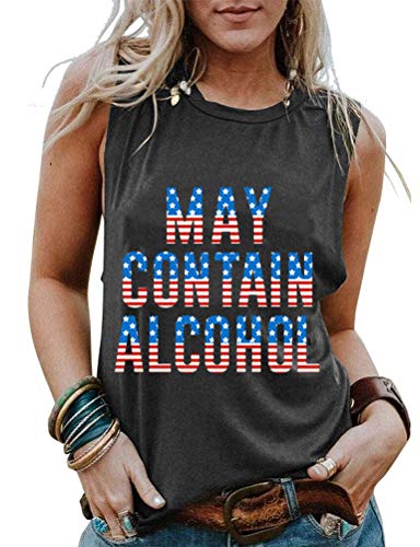Women May Contain Alcohol Tank Top America Flag Shirt Drinking Shirt