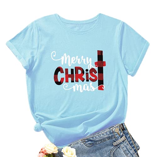 Women Merry Christmas T-Shirt Buffalo Plaid Christ Shirt