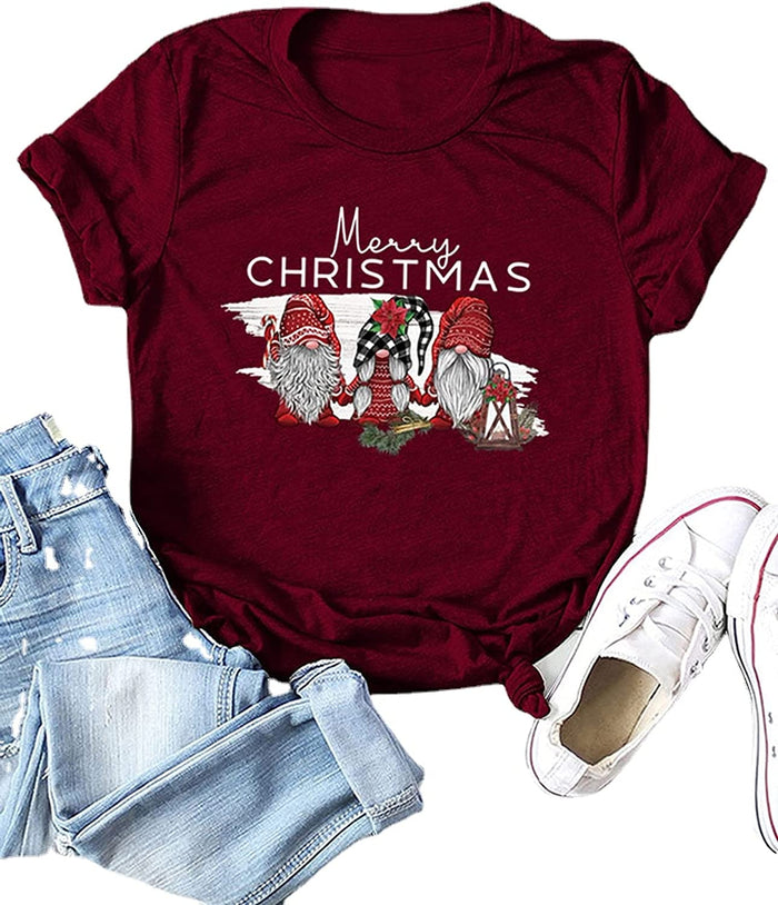 Women Merry Christmas T-Shirt Cute Gnomies Christmas Shirt