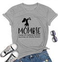 Women Mombie Feeds on Caffeine and Wine Shirt Round Neck Short Sleeve T-Shirt (Gray,Large)