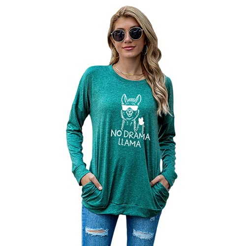Women No Drama Llama Shirt Long Sleeve Llama Blouse with Pockets
