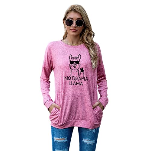 Women No Drama Llama Shirt Long Sleeve Llama Blouse with Pockets