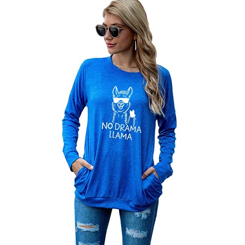 Women No Drama Llama Shirt Long Sleeve Llama Blouse with Pockets