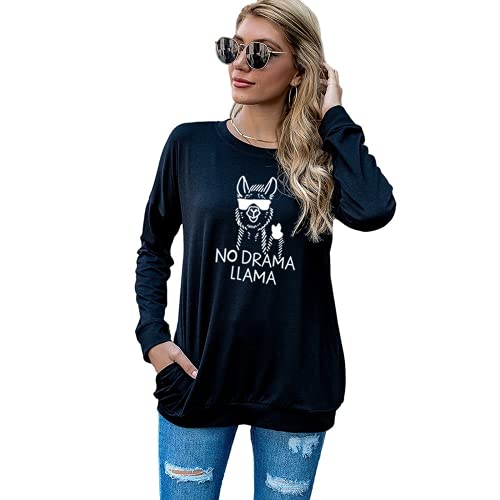 Women No Drama Llama Shirt Long Sleeve Llama Blouse with Pockets