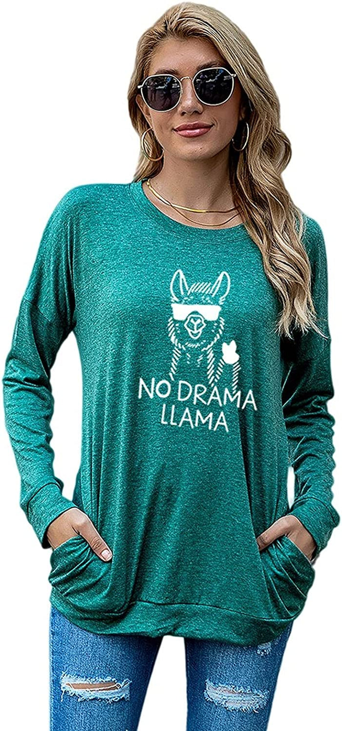 Women No Drama Llama Shirt Long Sleeve Llama Blouse with Pockets