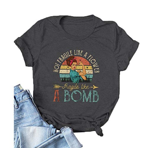 Women Not Fragile Like A Flower Fragile Like A Bomb Graphic T-Shirt