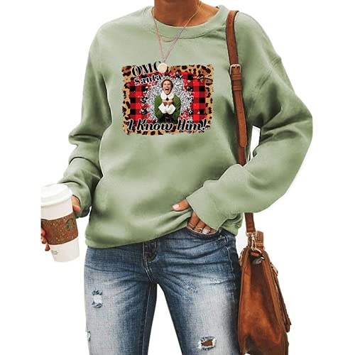 Women OMG Santa I Know Him Christmas Sweatshirt Funny Christmas Shirt