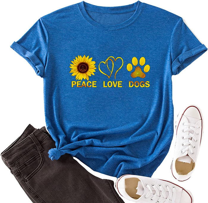 Women Peace Love Dogs T-Shirt Dog Mom Shirt