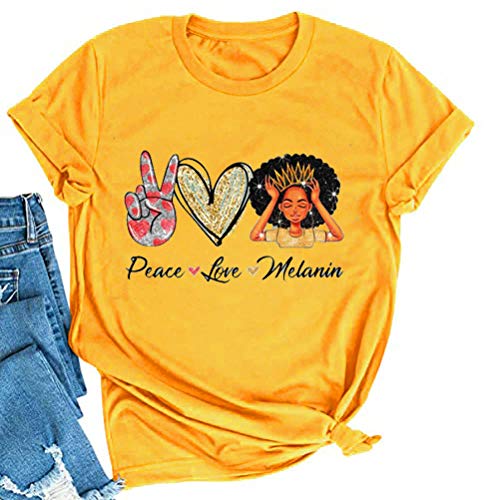 Women Peace Love Melanin T-Shirt Melanin Graphic T-Shirt Afro Woman T-Shirt