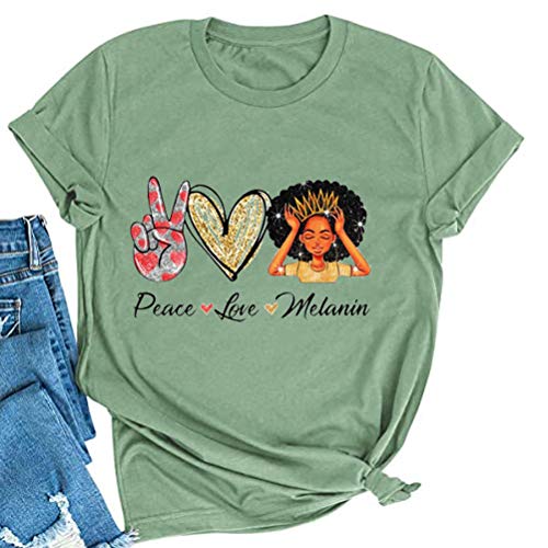Women Peace Love Melanin T-Shirt Melanin Graphic T-Shirt Afro Woman T-Shirt