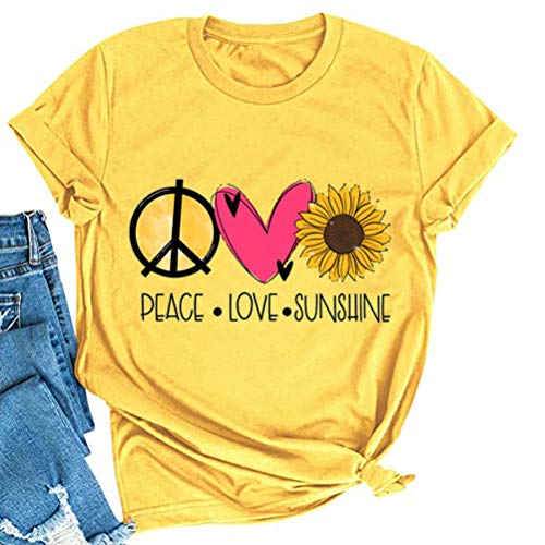 Women Peace Love Sunflowers T-Shirt Sunshine Shirt