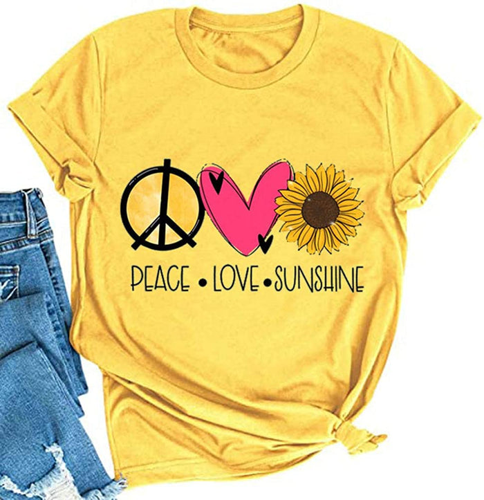 Women Peace Love Sunflowers T-Shirt Sunshine Shirt