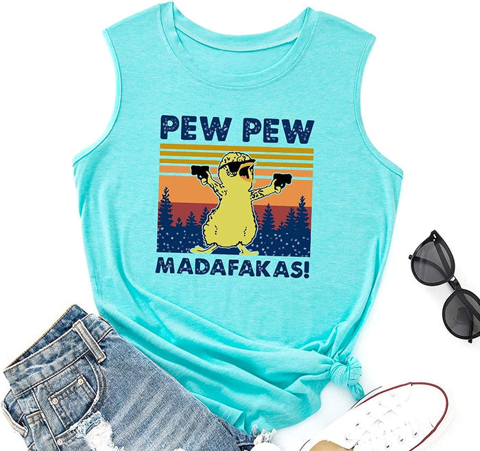 Women Pew Pew Madafakas Tank Funny Pew Pew Cat Shirt