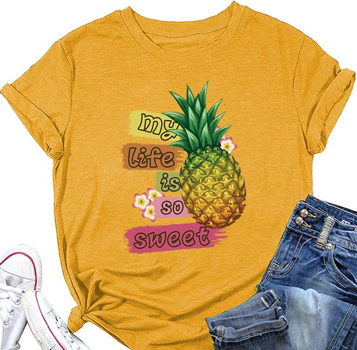 Women Pineapple Summer T-Shirt My Life is So Sweet Tees Tops