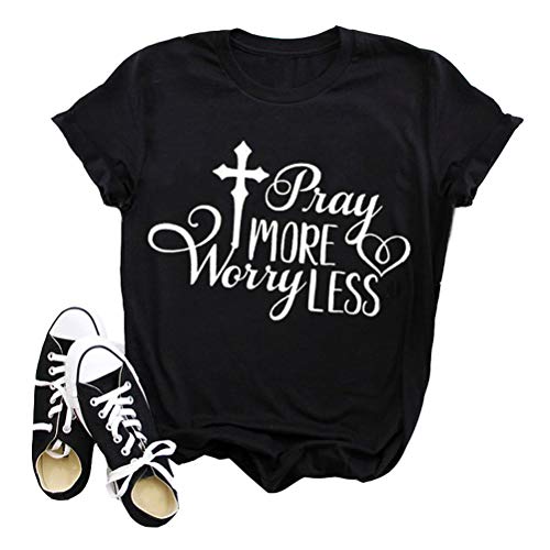 Women Pray More Worry Less T-Shirt Christian Shirt