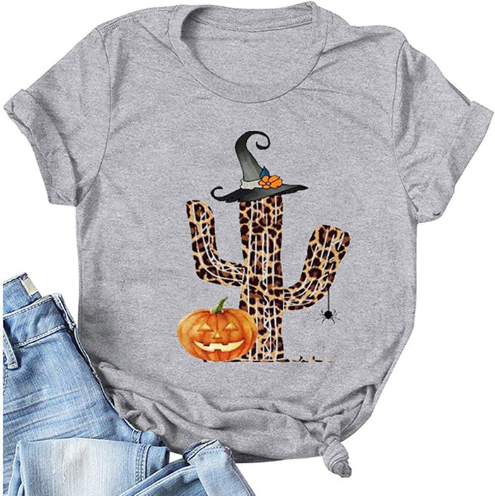 Women Pumpkin Cactus Shirt Halloween Pumpkin Shirt