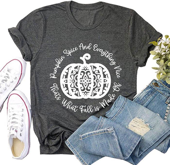Women Pumpkin Spice and Everything Nice T-Shirt Halloween Pumpkin Shirt