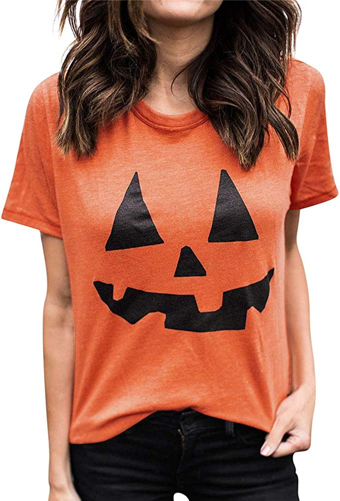 Women Pumpkin T-Shirt Halloween Shirt