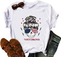 Women Skull with America Flag Sunglasses T-Shirt 4th of July Patriotic Shirt