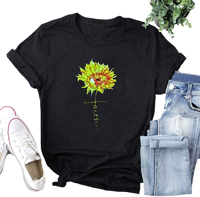Women Sunflower Faith T-Shirt Christian T-Shirt