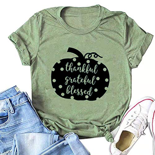 Women Thankful Grateful Blessed T-Shirt Pumpkin Shirt