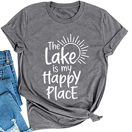 Women The Lake is My Happy Place T-Shirt Lake Life Shirt