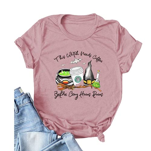 Women This Witch Needs Coffee T-Shirt Halloween Shirt