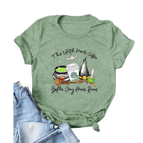 Women This Witch Needs Coffee T-Shirt Halloween Shirt