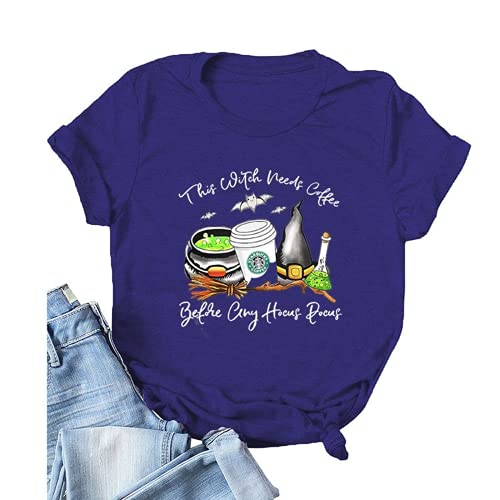 Women This Witch Needs Coffee T-Shirt Halloween Shirt
