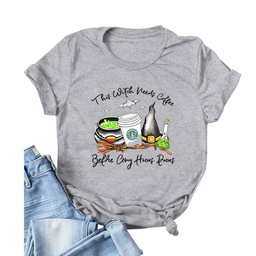Women This Witch Needs Coffee T-Shirt Halloween Shirt
