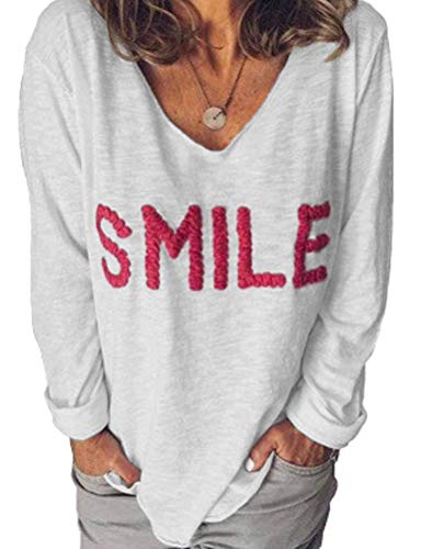 Women V Neck Smile Long Sleeve Blouse