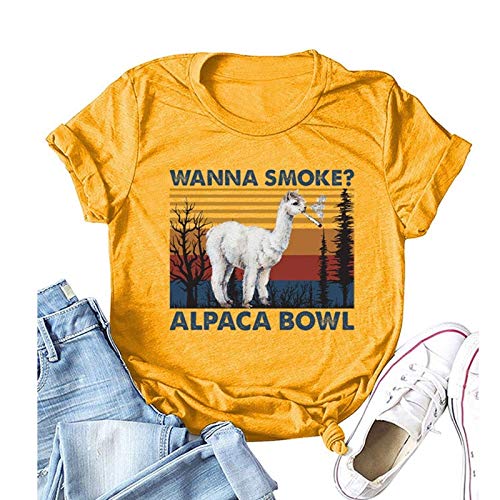 Women Wanna Smoke Alpaca Bowl T-Shirt Vintage Alpaca Bowl Graphic Shirt