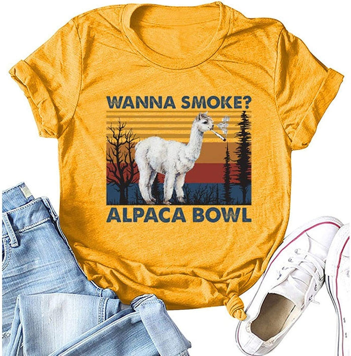 Women Wanna Smoke Alpaca Bowl T-Shirt Vintage Alpaca Bowl Graphic Shirt