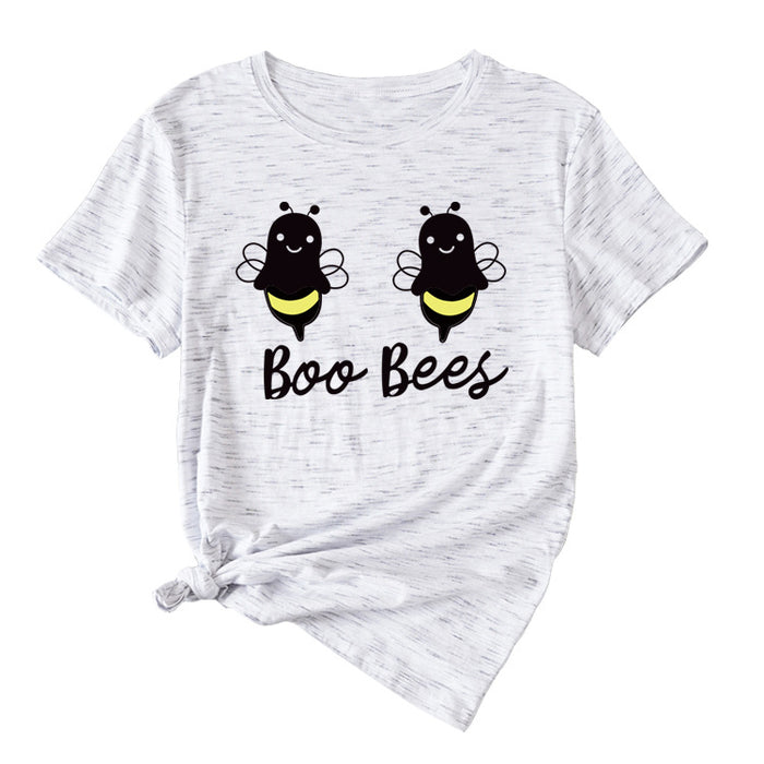 Womens Boo Bees Cute Pattern Printed Round Neck Short Sleeve T-shirt