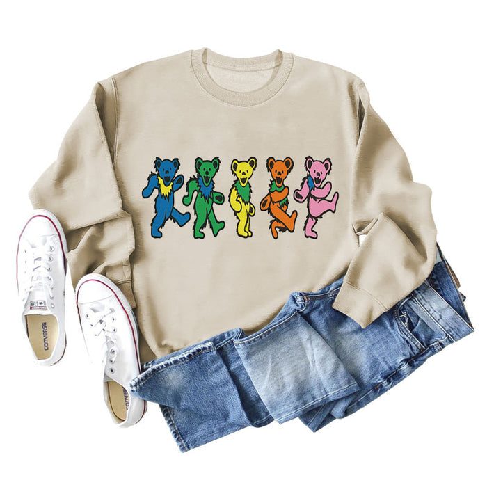 Women's Cute Bear Print Round Neck Loose Autumn and Winter Long-sleeved Sweater Women
