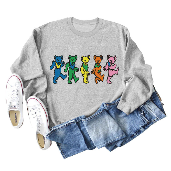 Women's Cute Bear Print Round Neck Loose Autumn and Winter Long-sleeved Sweater Women