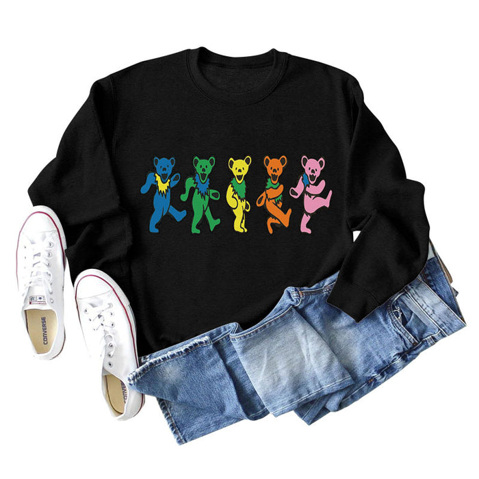 Women's Cute Bear Print Round Neck Loose Autumn and Winter Long-sleeved Sweater Women