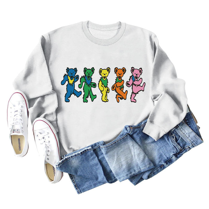 Women's Cute Bear Print Round Neck Loose Autumn and Winter Long-sleeved Sweater Women