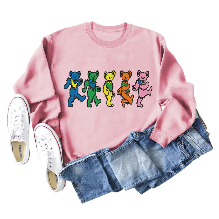 Women's Cute Bear Print Round Neck Loose Autumn and Winter Long-sleeved Sweater Women