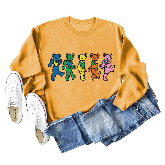 Women's Cute Bear Print Round Neck Loose Autumn and Winter Long-sleeved Sweater Women
