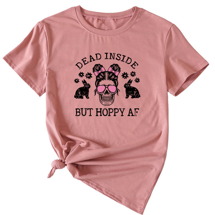 Women's Dead Inside Skull Pattern Summer Crewneck Short Sleeve T-shirt