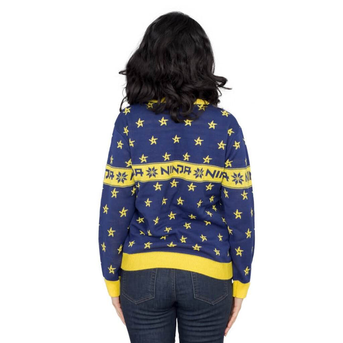 Ninja Navy and Yellow Ninja Stars Pattern Ugly Sweater 12